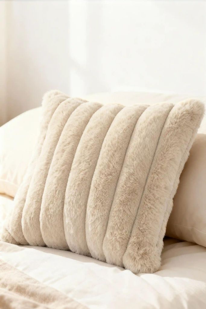 Kissenbezug 45X45 Geprägt Plüsch Dickes Fell Fluffig Beige