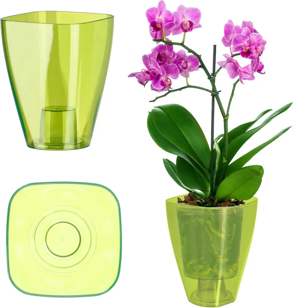 Cache-pot orchidée léger et incassable en plastique vert - Petit modèle