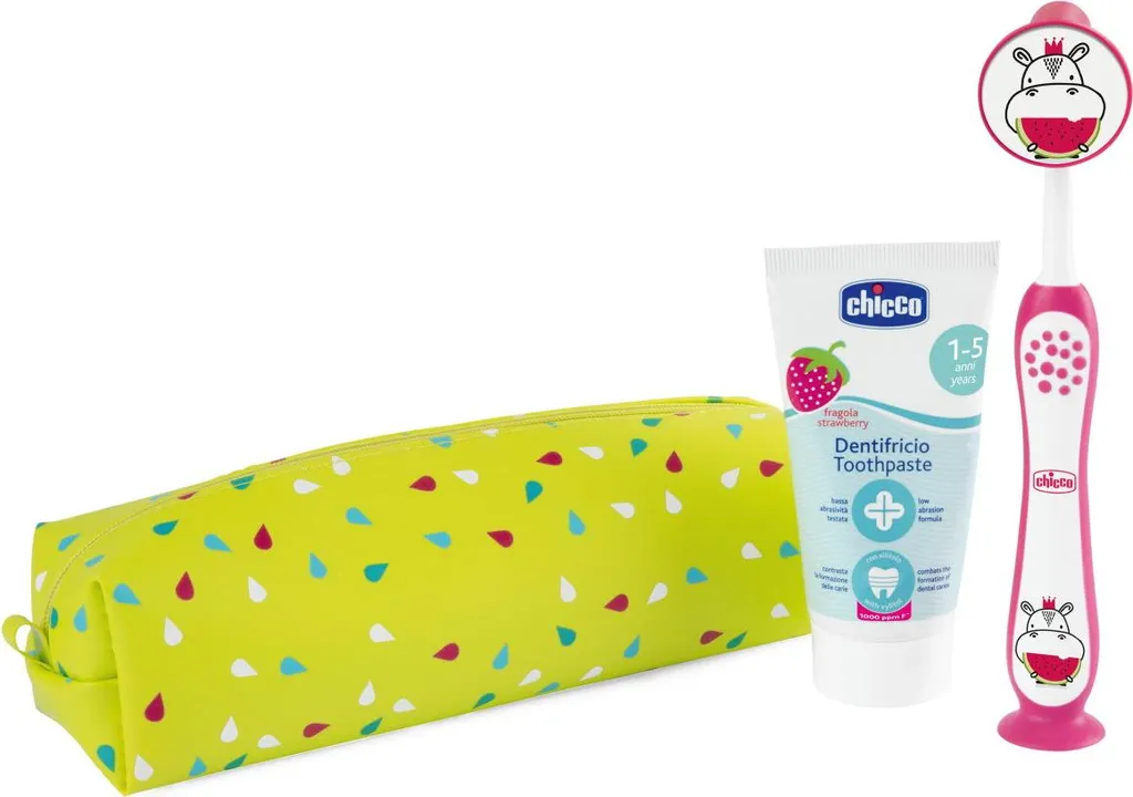 Chicco Set Viaggio Igiene Orale 3r+ Hippo | Kit per Scuola
