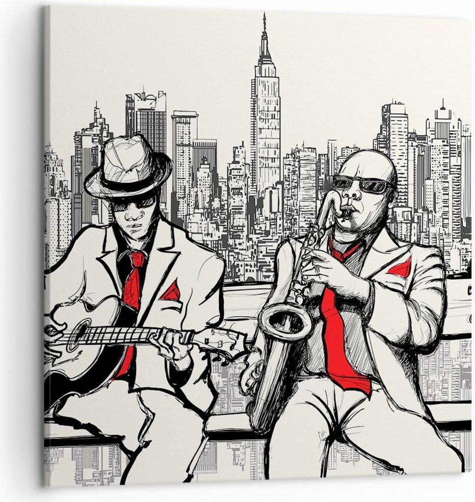 Bild auf Leinwand - Leinwandbild - Jazz Musik Musiker - 50x50cm - Wand Bild - Wanddeko - Wandbilder - Leinwanddruck - Bilder - Kunstdruck - Wanddek...
