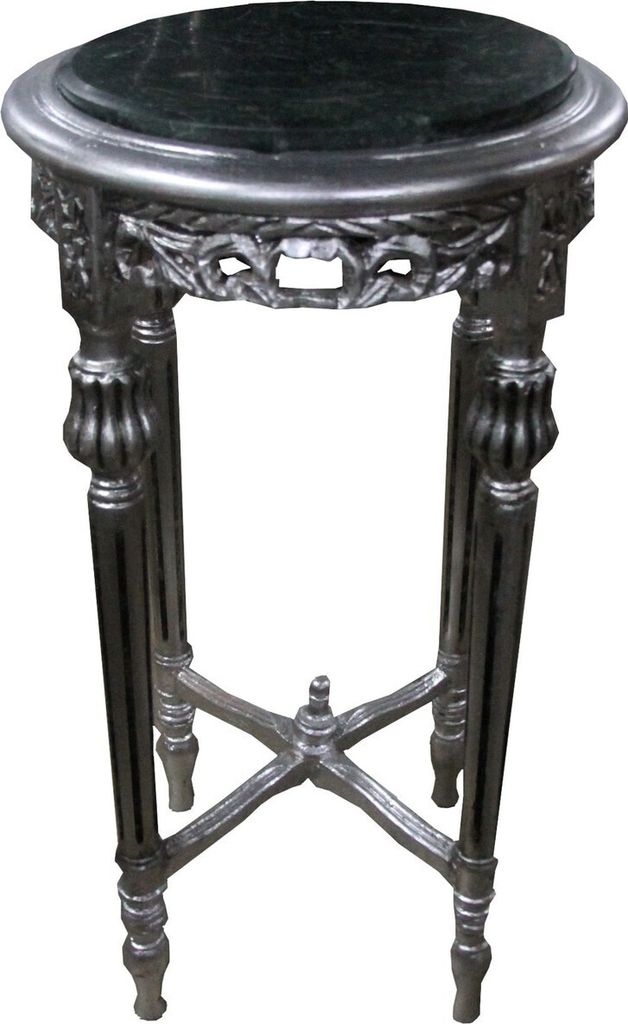 Casa Padrino Barock Beistelltisch mit grüner Marmorplatte Rund Silber 72 x 37 cm Antik Stil - Telefon Blumen Tisch
