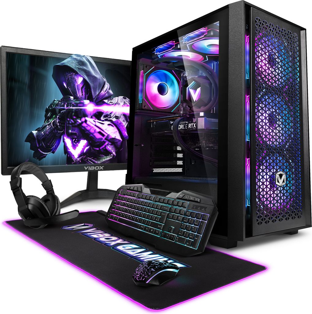Vibox VIII-224 Gaming PC Set Komplett - Monitor 23 Zoll - Intel Core i9 12900KF 5,2 GHz - Radeon RX 9070 16 GB - 16 GB RAM - 1 TB NVMe M.2 SSD - Wi...