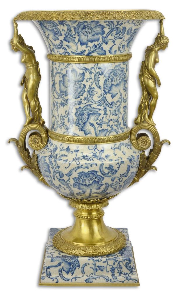 Amphore Vase Porzellan mit Bronze verziert Replikat Retro Design Dekoration