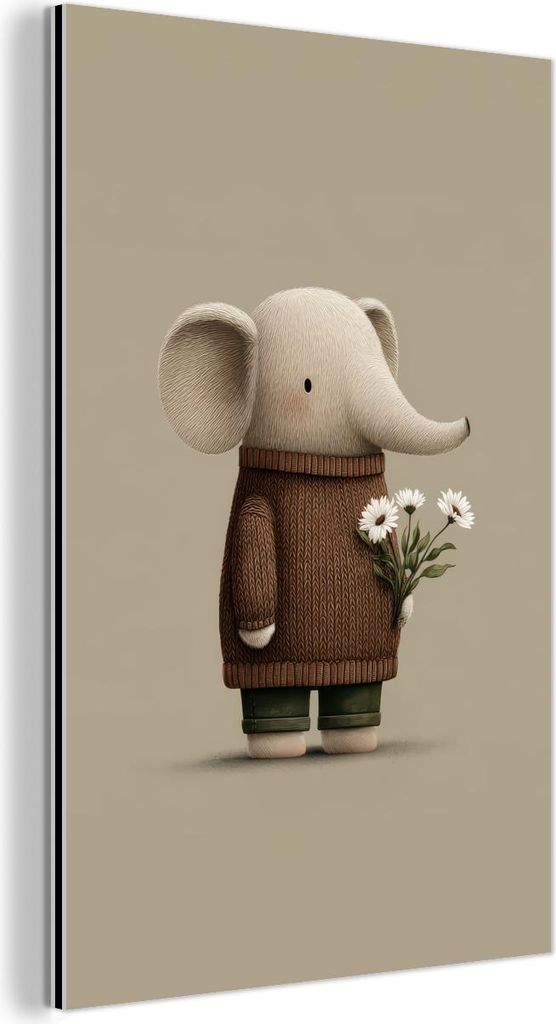MuchoWow Wanddekoration Metall Metallbild Wandkunst 60x90 cm Elefant - Weiße Blumen - Kinderfreundlich MuchoWow Aluminium Gemälde - Wandbilder - ...