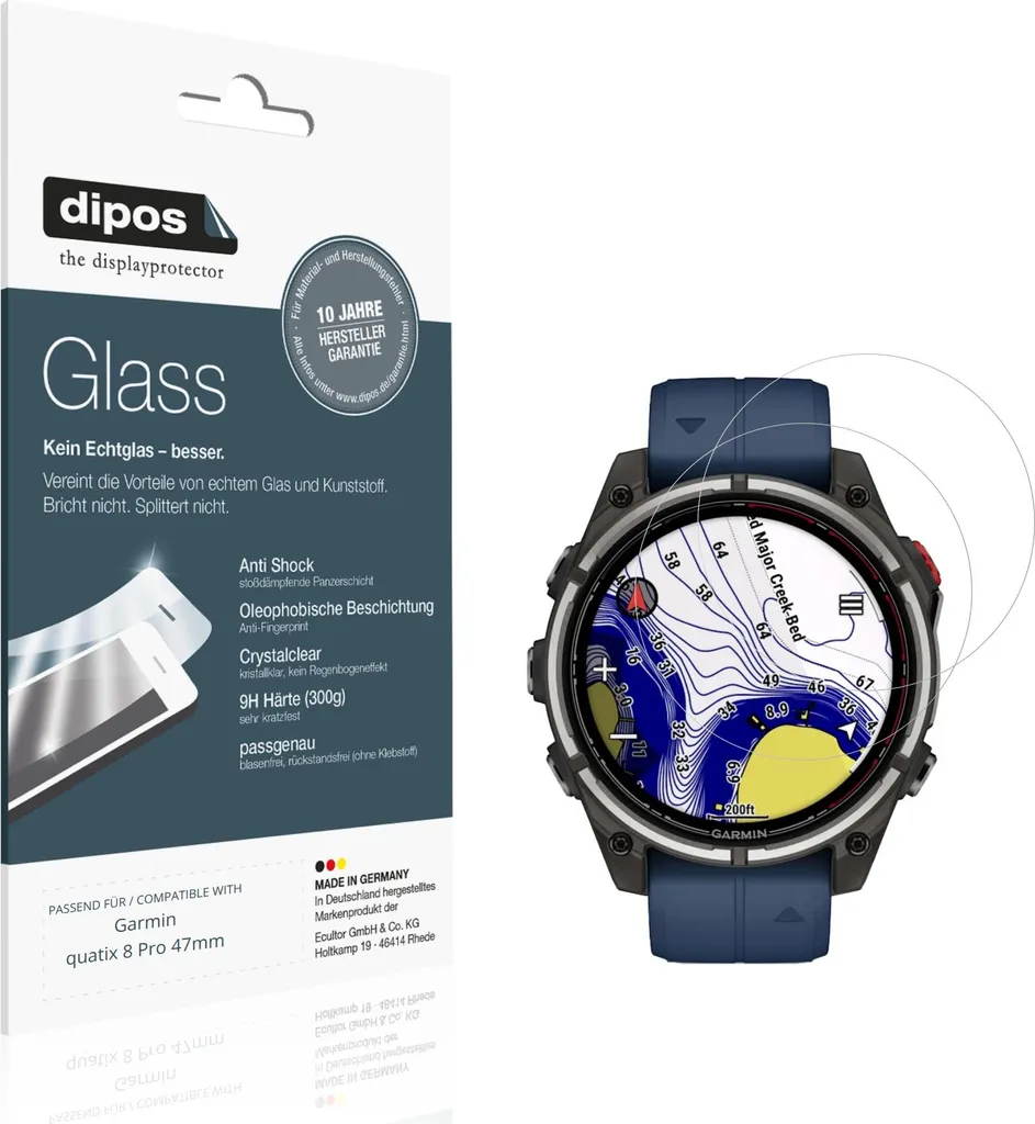 2 Pellicole Garmin quatix 8 Pro 47mm | Vetro dipos 9H Anti-Urto