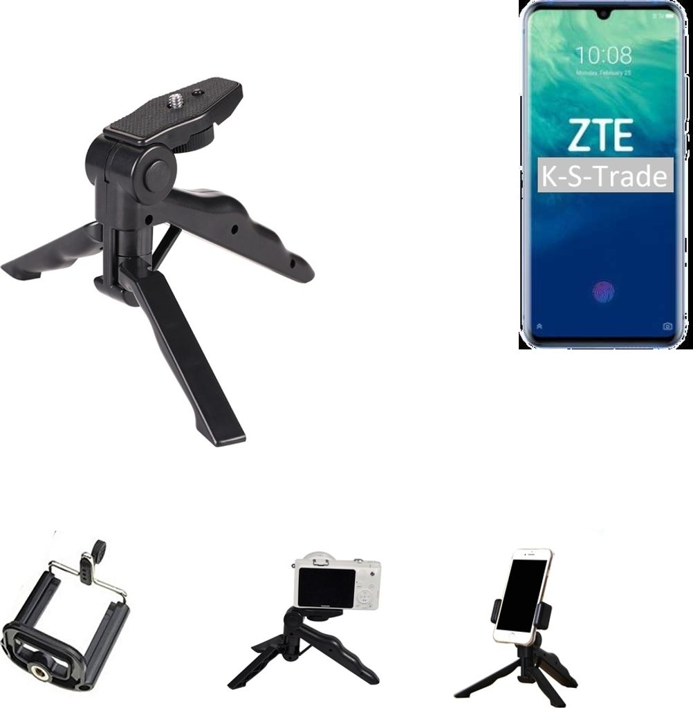 K-S-Trade Stativ Tisch-Ständer Dreibein Handy-Stativ Ständer kompatibel mit ZTE Blade V10 Mini-Stativ Smartphone Tripod Handy-Stativ aus Plastik