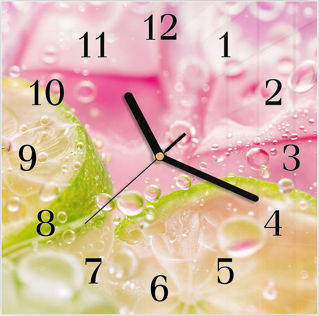 Wanduhr aus Glas mit Motiv Limetten Spritzer- 30 x 30 cm - inkl. Aufhängesystem