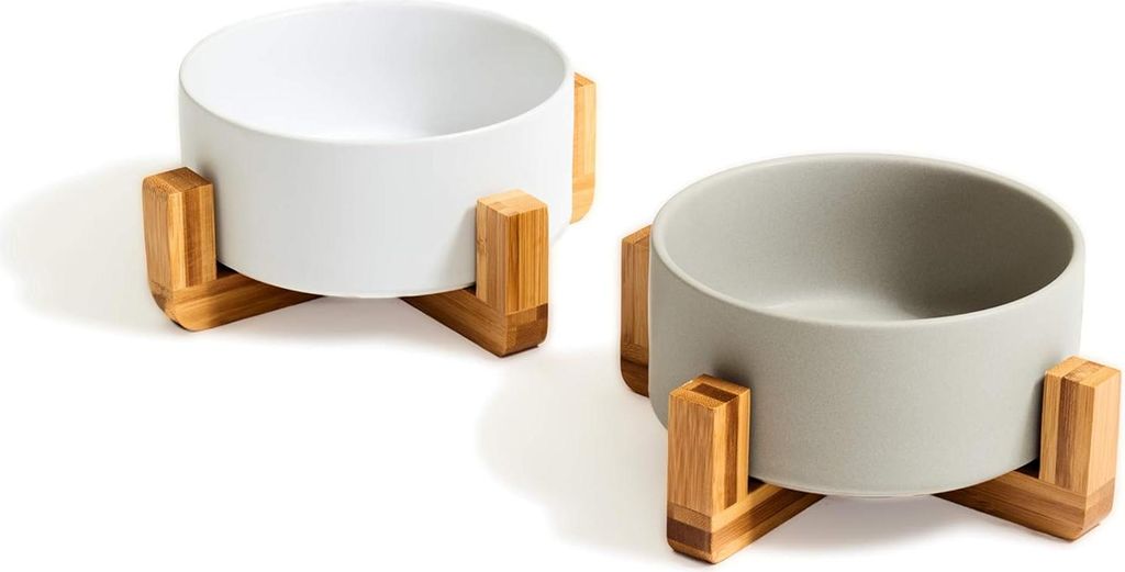 Hundenbak Keramische kom Grau und Weiß - 850 ml - Hundenäpfe mit Ständer - Katzennäpfe mit Ständer