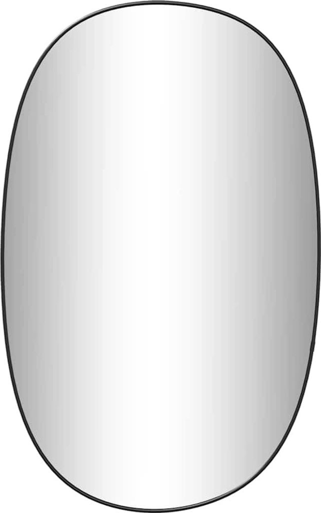 A product image of an oval mirror with a black frame against a white background.