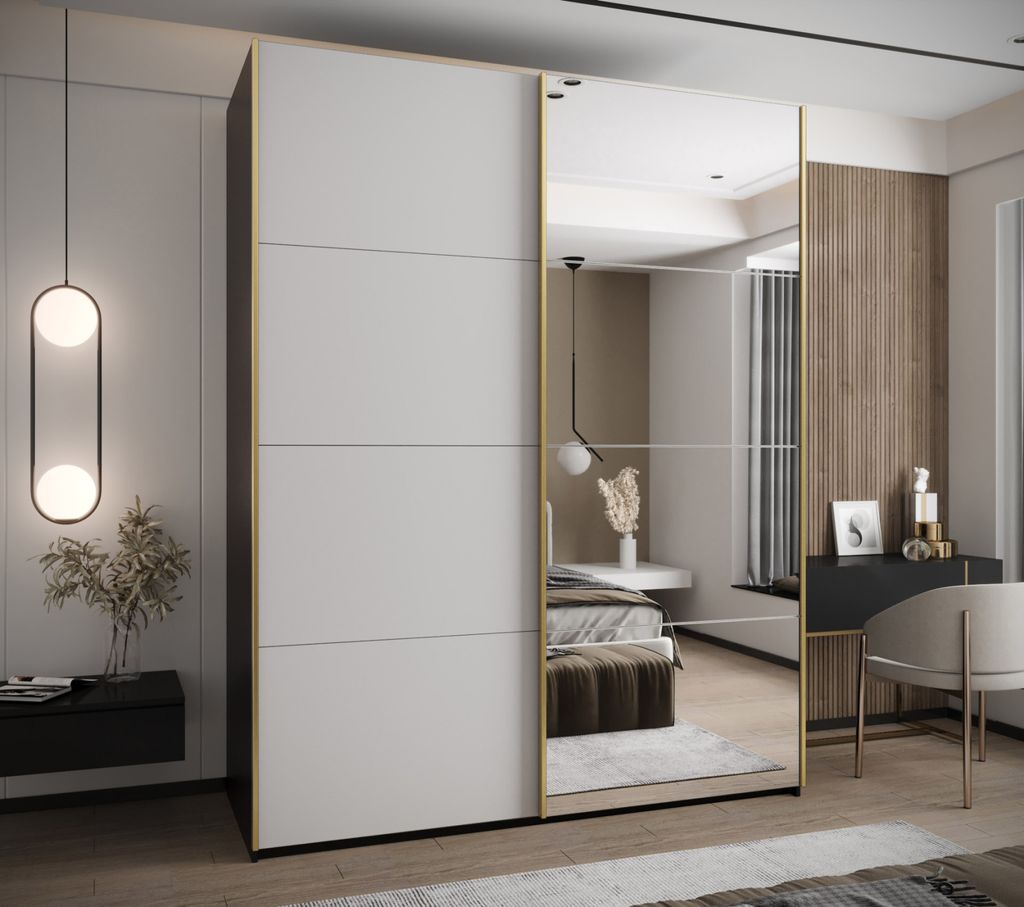 Zweitüriger Kleiderschrank SAMARA 3 – 190 cm, schwarz/weiß/gold