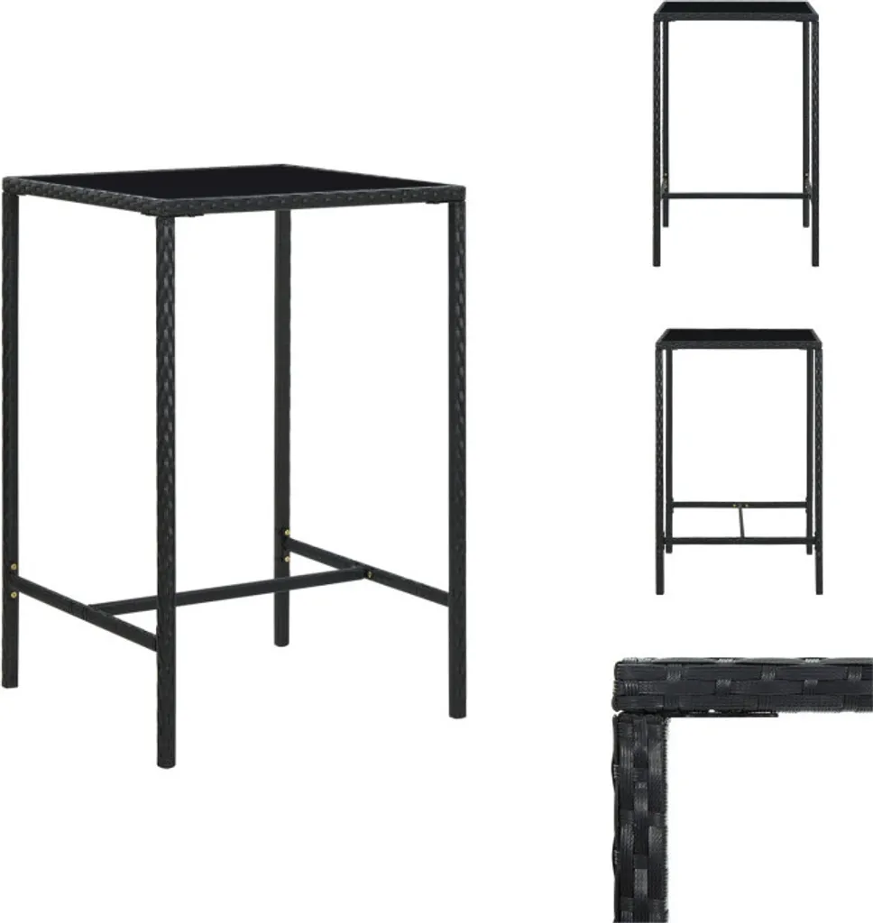 Tavolo Alto da Esterno vidaXL 70x70 cm Poly Rattan Nero e Vetro