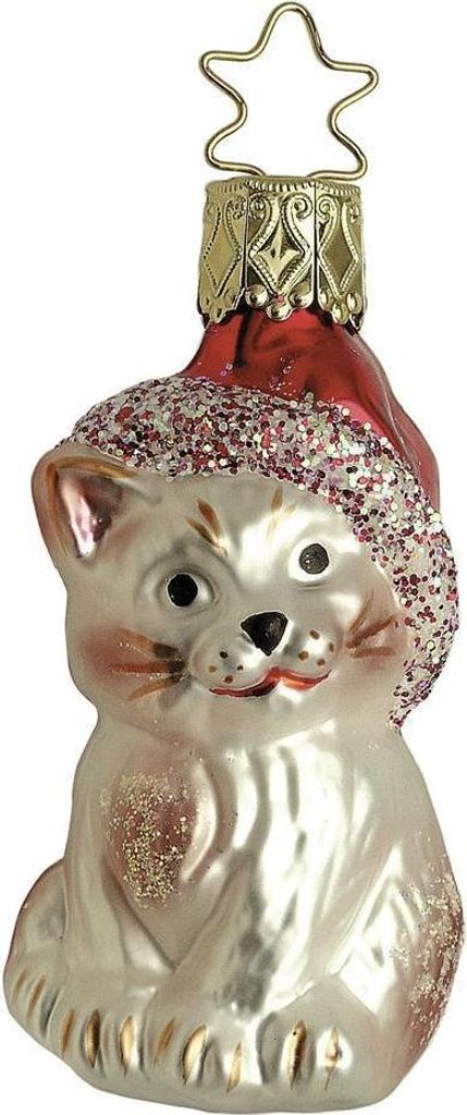 Christbaumschmuck Kätzchen mit Weihnachtsmütze Glas 7cm Produktbild 