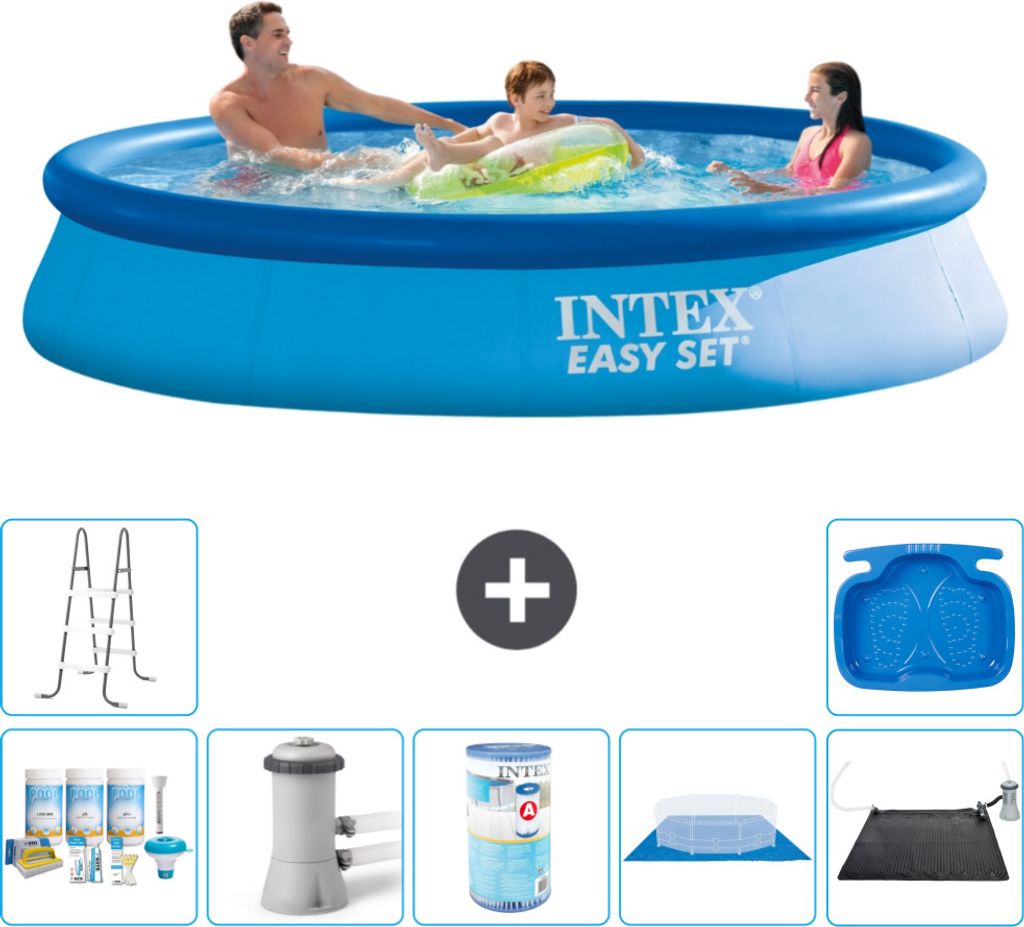 Intex runder aufblasbarer Easy-Set-Pool – 366 x 76 cm – Blau – im Lieferumfang enthalten Wartungspaket - Filterpumpe für Schwimmbad - Filter...