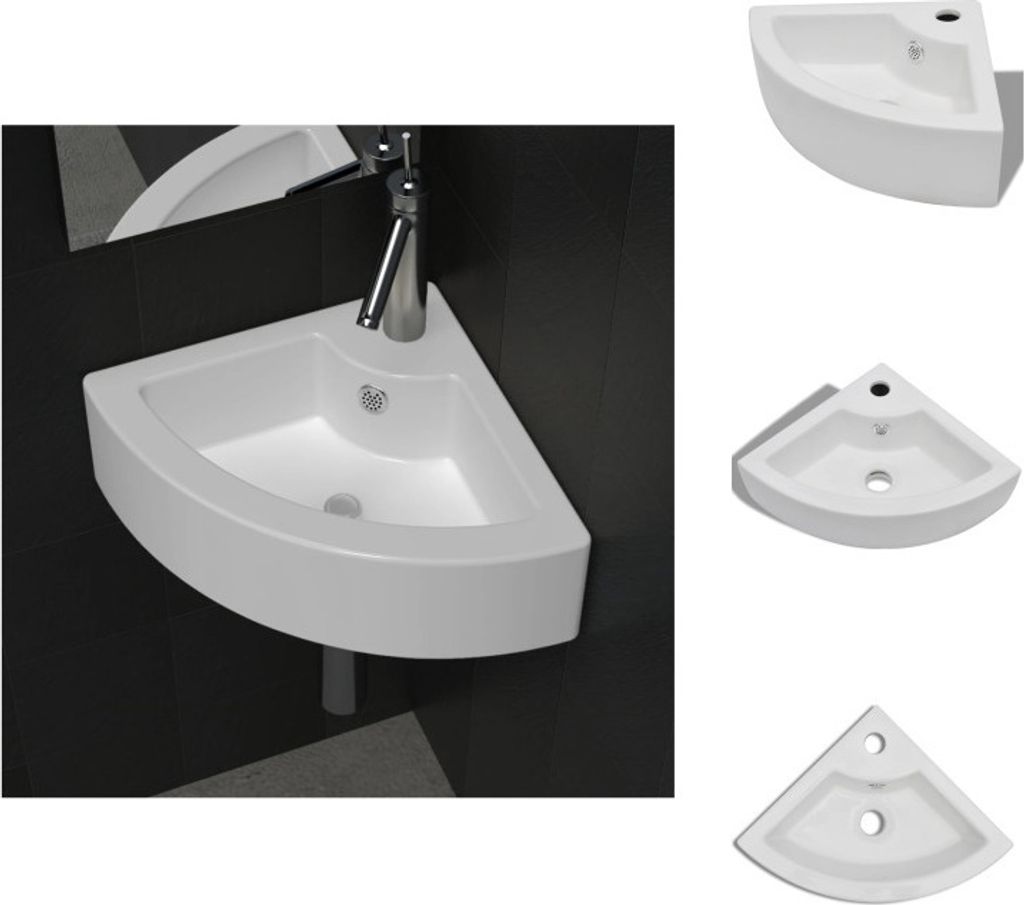 vidaXL Umývadlo s prepadom 45 x 32 x 12,5 cm biele - Obrázok produktu 
