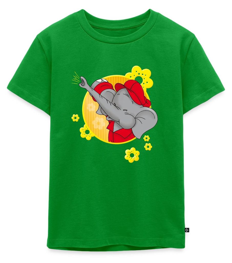 Spreadshirt Benjamin Blümchen Trötet Töröö Mit Blumen Kinder Premium T-Shirt, 134/140 (8 Jahre), Grün