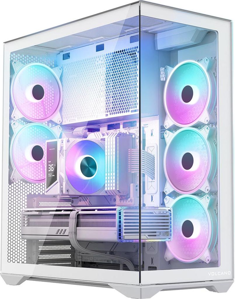 MODECOM VOLCANO SPACE XL ARGB FULL TOWER 5F Weiß Gaming PC Gehäuse | ATX Gaming Computergehäuse mit 5 ARGB Lüftern | Panorama-Design aus gehär...