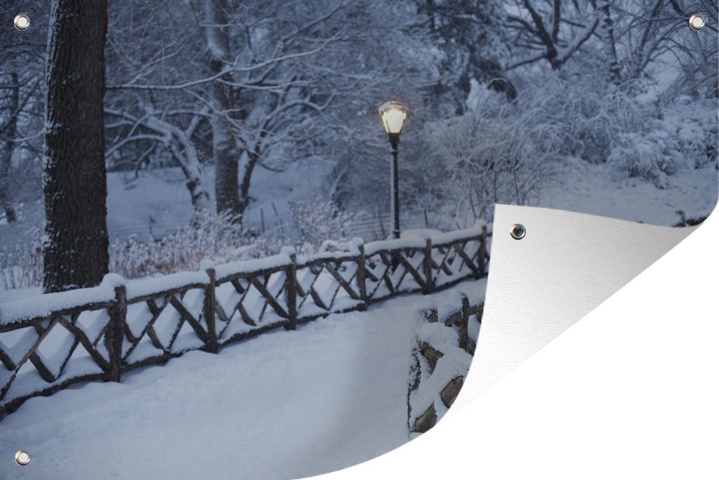 MuchoWow 90x60 cm Outdoor-Poster Gartendeko Sichtschutz Garten Poster für den Garten New York - Central Park - Schnee