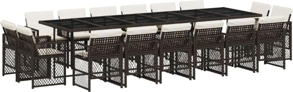 vidaXL 17-tlg. Garten-Essgruppe mit Kissen Braun Poly Rattan