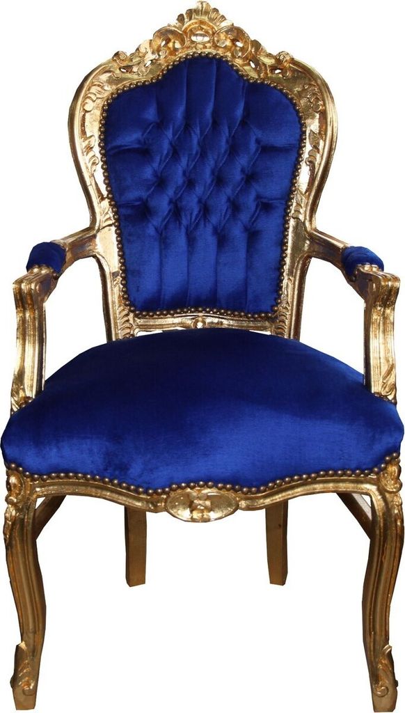 Casa Padrino Barock Esszimmerstuhl Blau / Gold mit Produktbild 