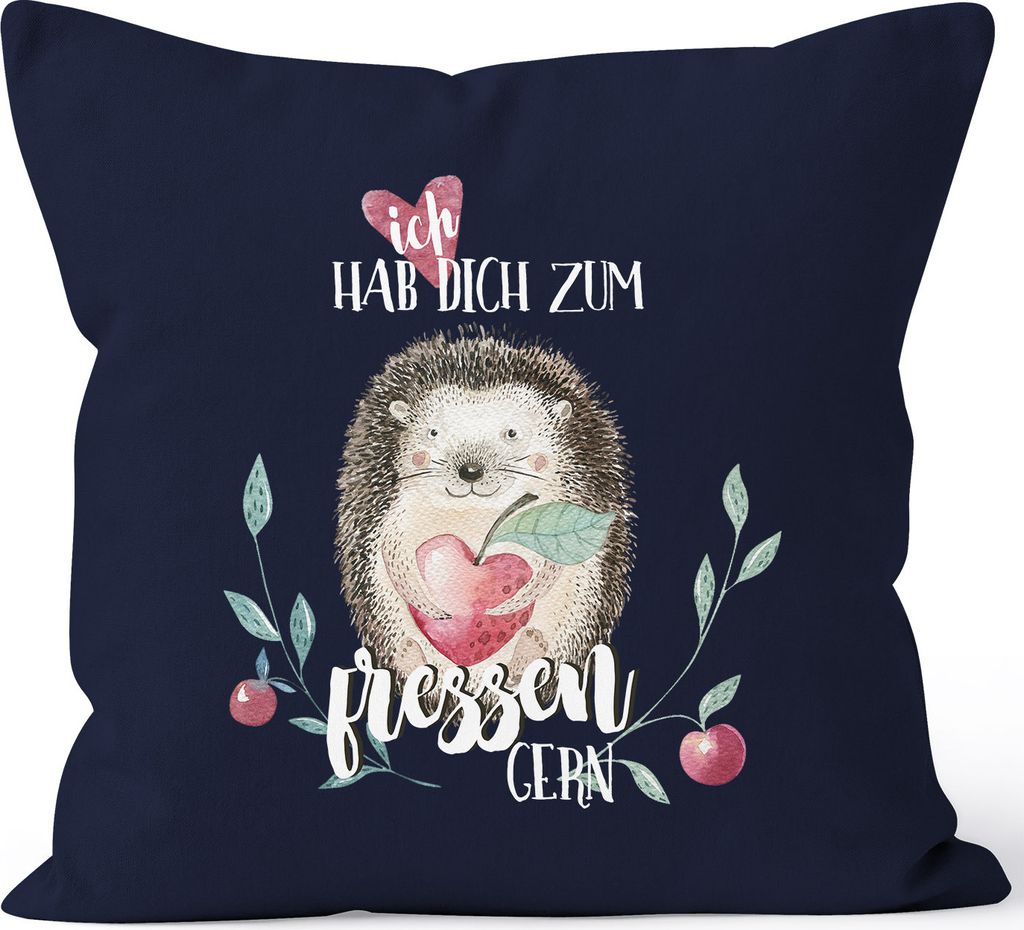 Kissenbezug Ich hab dich zum fressen gern Watercolor Igel Liebe Spruch Geschenk Love Quote 40x40 Baumwolle MoonWorks navy 40cm x 40cm