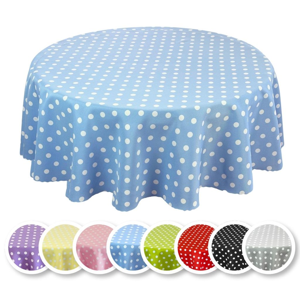 Tischdecke mit Punkten Fleckenresistente Abwaschbar Pflegeleicht Lotus Effekt Blau Hellblau - 150 cm Rund