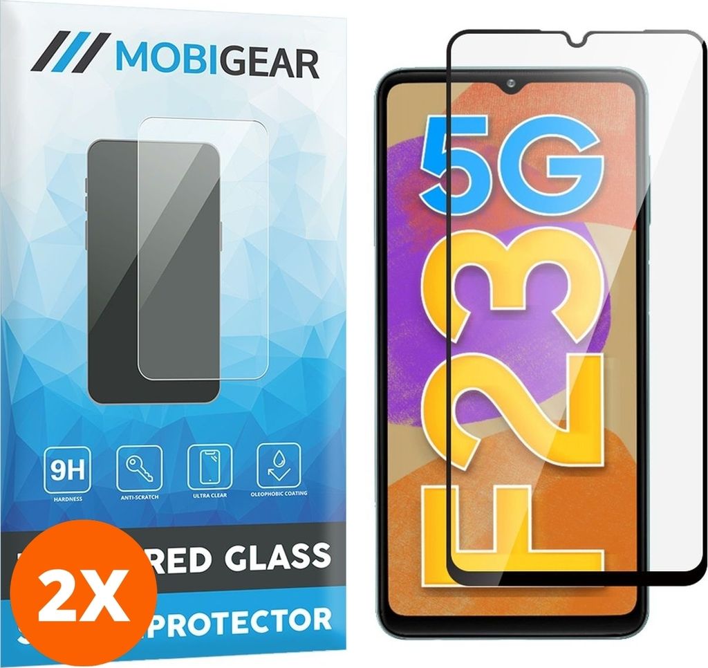 Mobigear Premium 4.99 Samsung Galaxy F23 Panzerglas Gehärtetes Glas Displayschutz - Hüllenfreundlich - Schwarz (2er Pack)