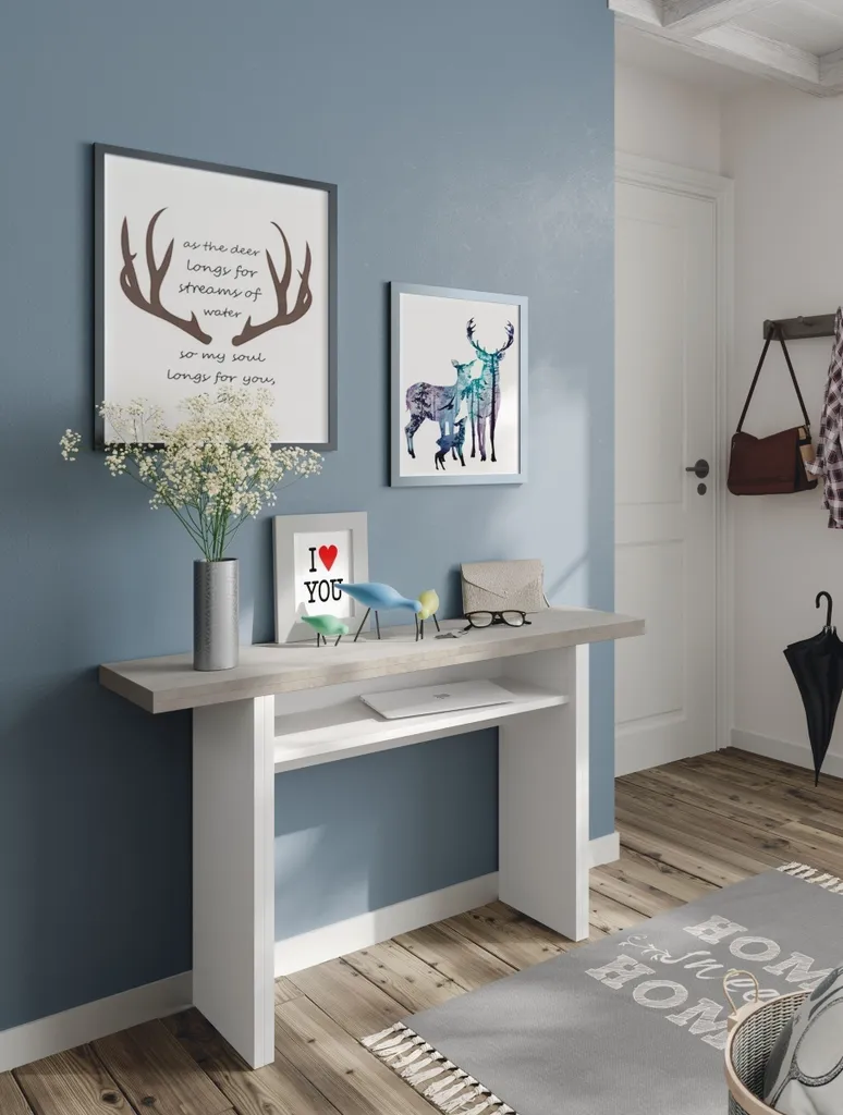 Console Extensible Tavolo Table de Repas Pliable Blanc et Béton