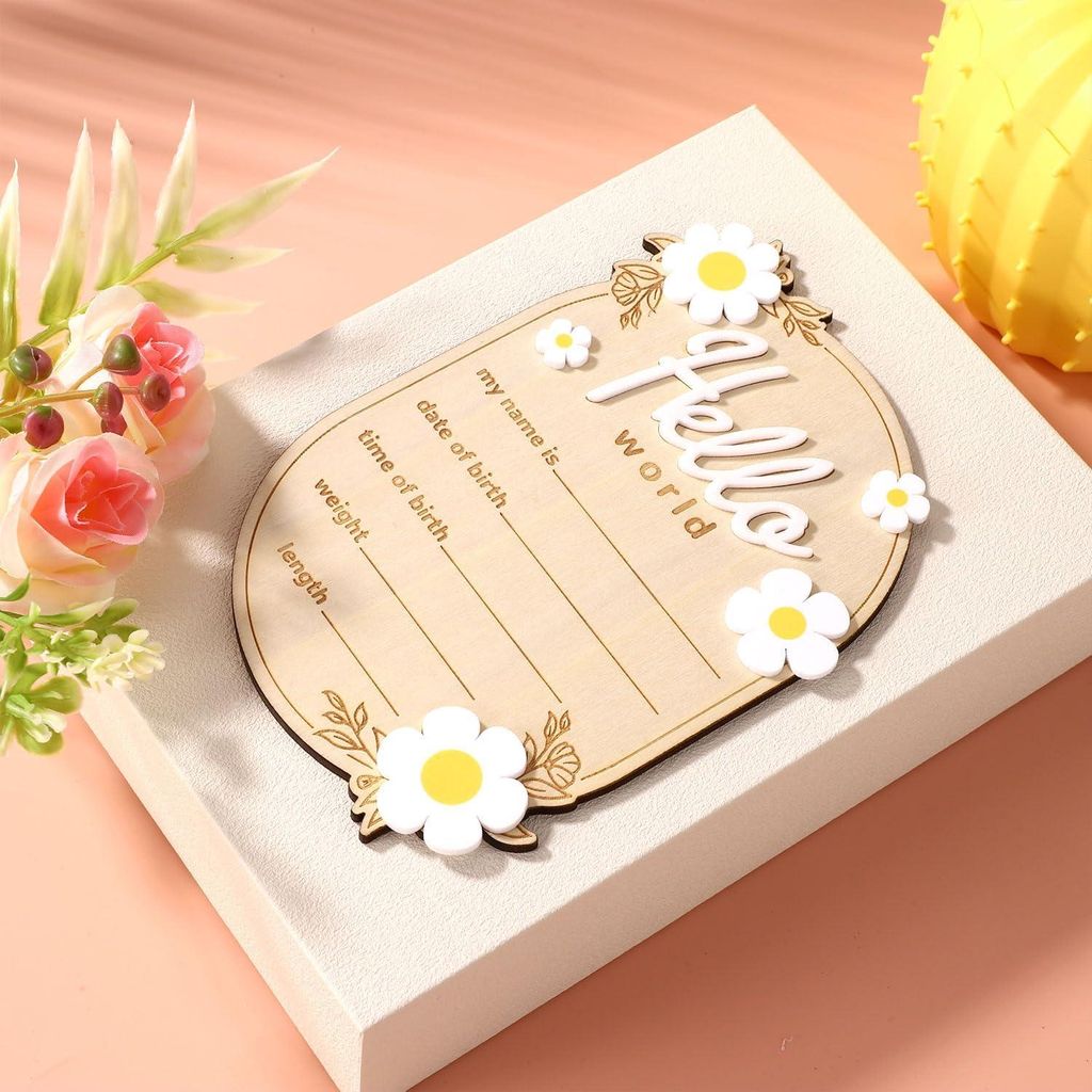 Baby-Ankündigungsschild - 15x10,5 cm Holz Hello World Neugeborenen-Schild - Name Geburt Ankündigung Bilder - Neue Baby Dekorationen Foto Zubehör...
