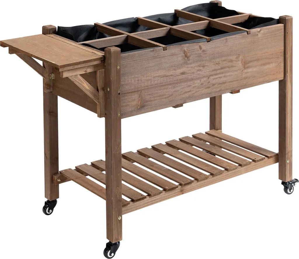 Potager sur Roulettes en Bois de Sapin avec Tablette et Drainage Inclus