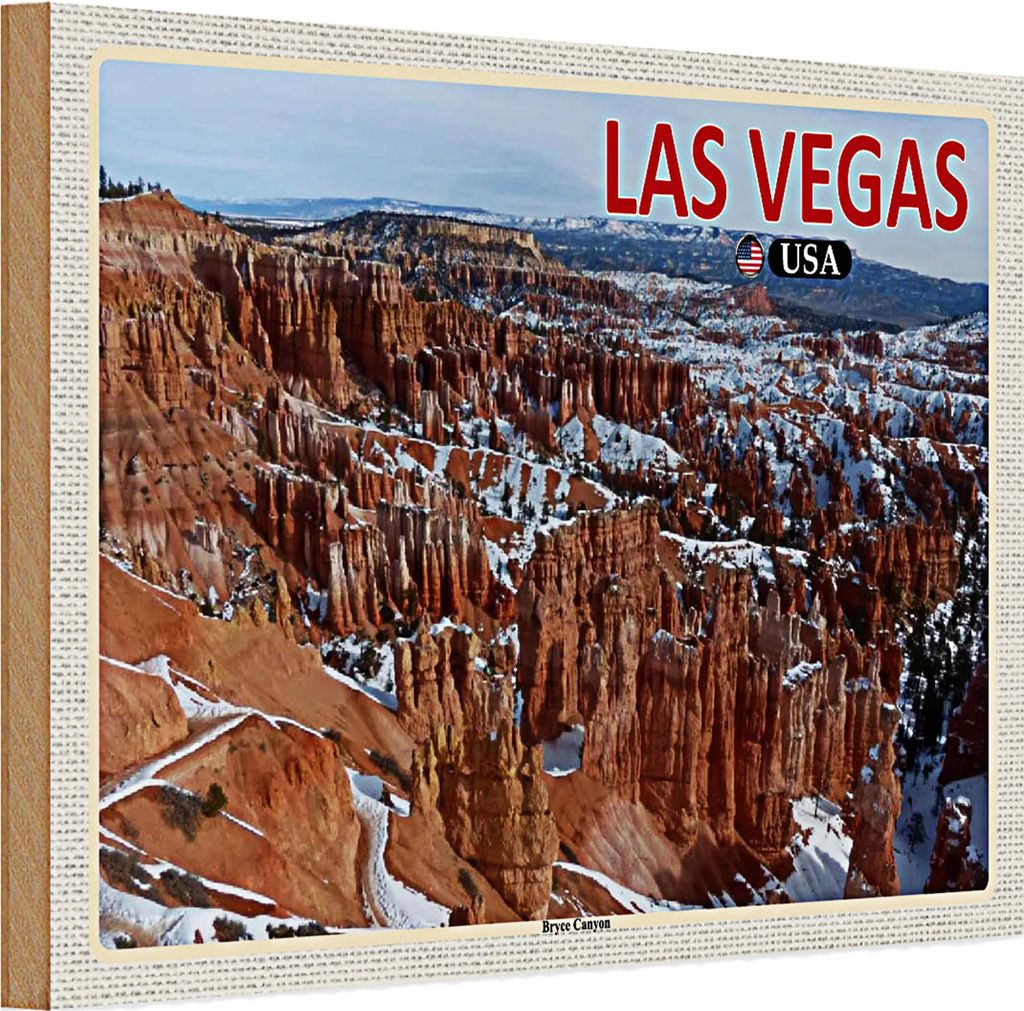Holzschild Reise 30x20cm Las Vegas USA Bryce Canyon