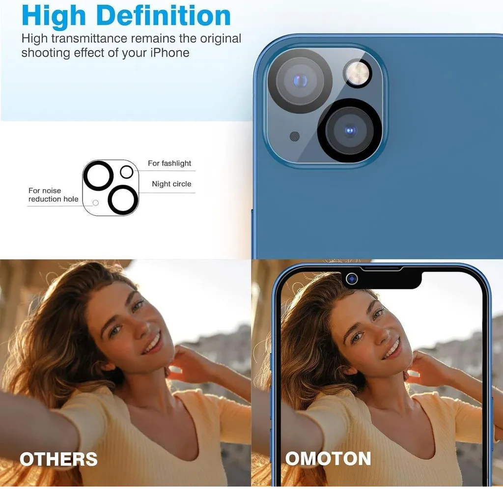 OMOTON 2+2 Pezzi iPhone 13: Vetro Schermo e Protezione Camera - 2