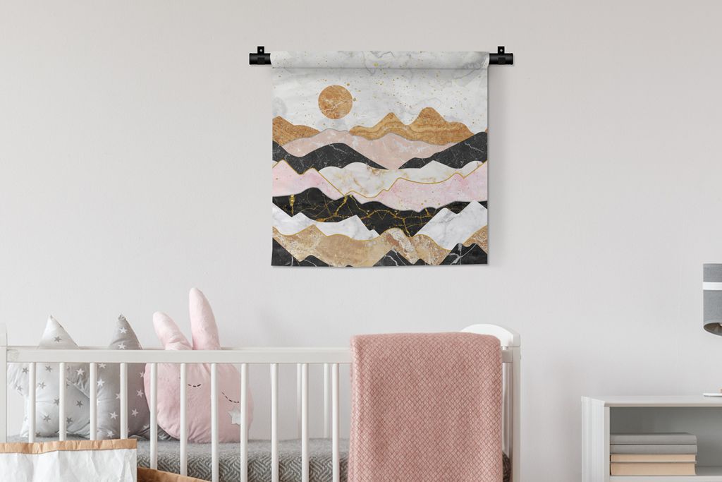 MuchoWow® Wandteppich Wandbehang Marmor - Pastell - Gold Produktbild 