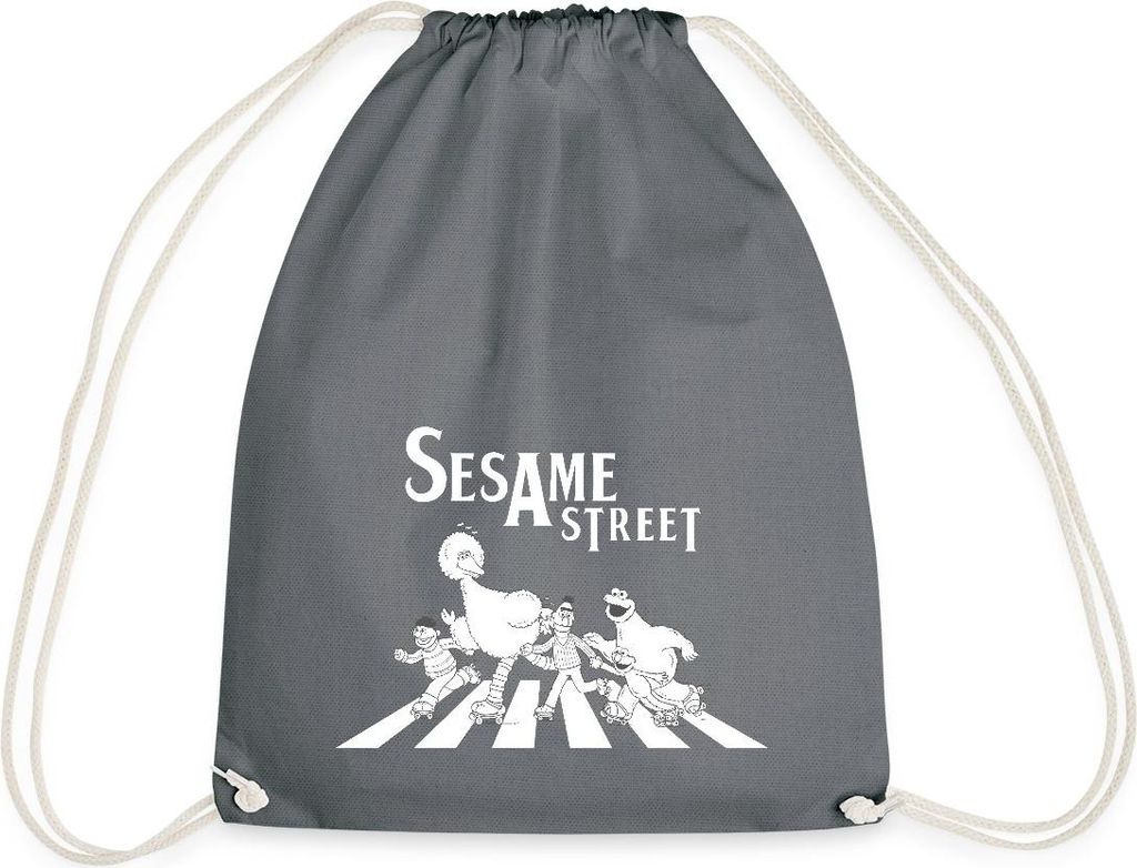 Spreadshirt Sesamstraße Zebrastreifen Klassiker Turnbeutel, One size, Grau
