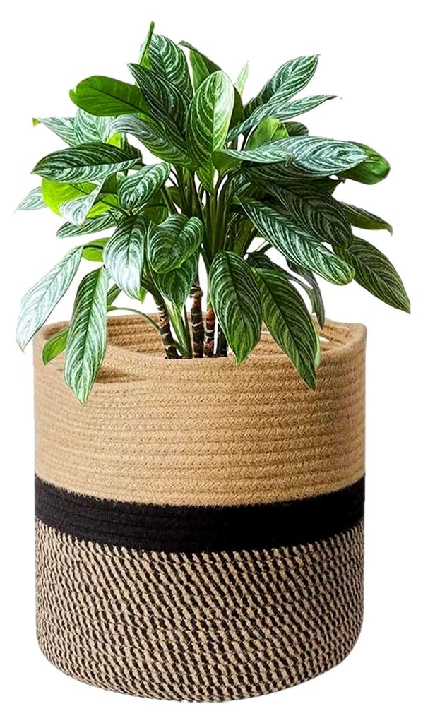 Gross Pflanzkorb geflochten, Blumentopf Korb 30cm Durchmesser, übertöpfe für zimmerpflanzen, blumenkorb Indoor, übertopf Korb Gross innen Boho,...