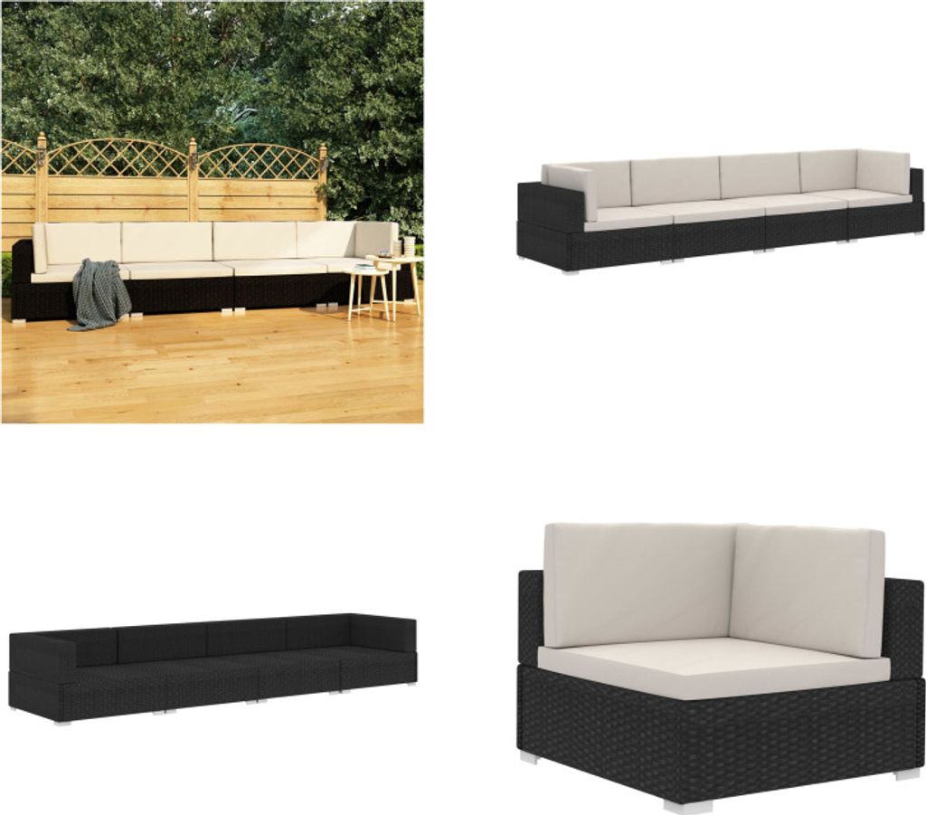 vidaXL 4 tlg. Garten Sofagarnitur mit Auflagen Poly Rattan Schwarz - Garten-Sofagarnitur - Garten-Sofagarnituren - Gartensofa-Set - Gartensofa-Sets