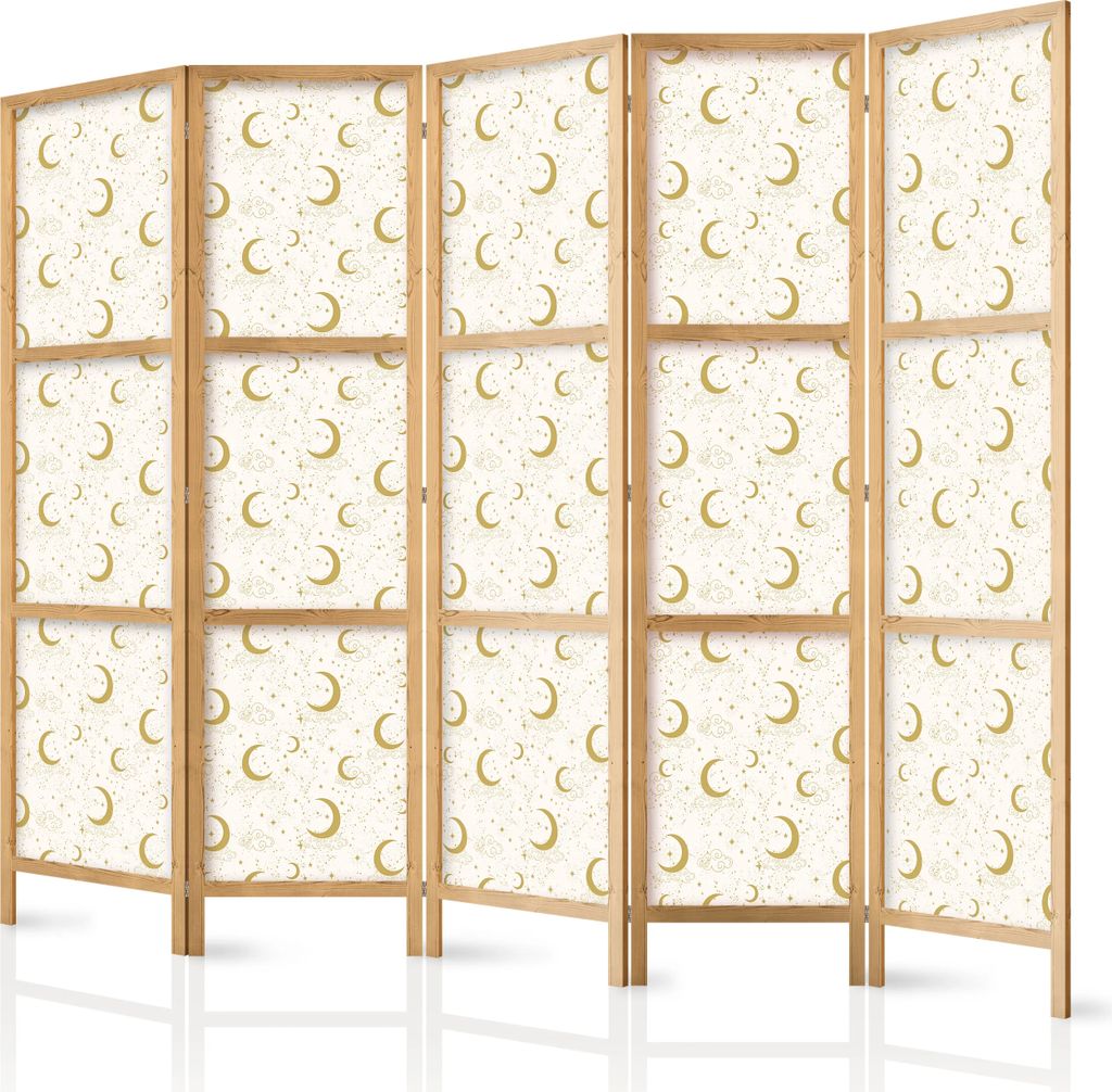 3-teiliger Einseitiger Vlies Japanischer Paravent - Moonlit Nights - Delicate Moons and Clouds in Warm Tones 135x172 cm f-C-10102-bh-b