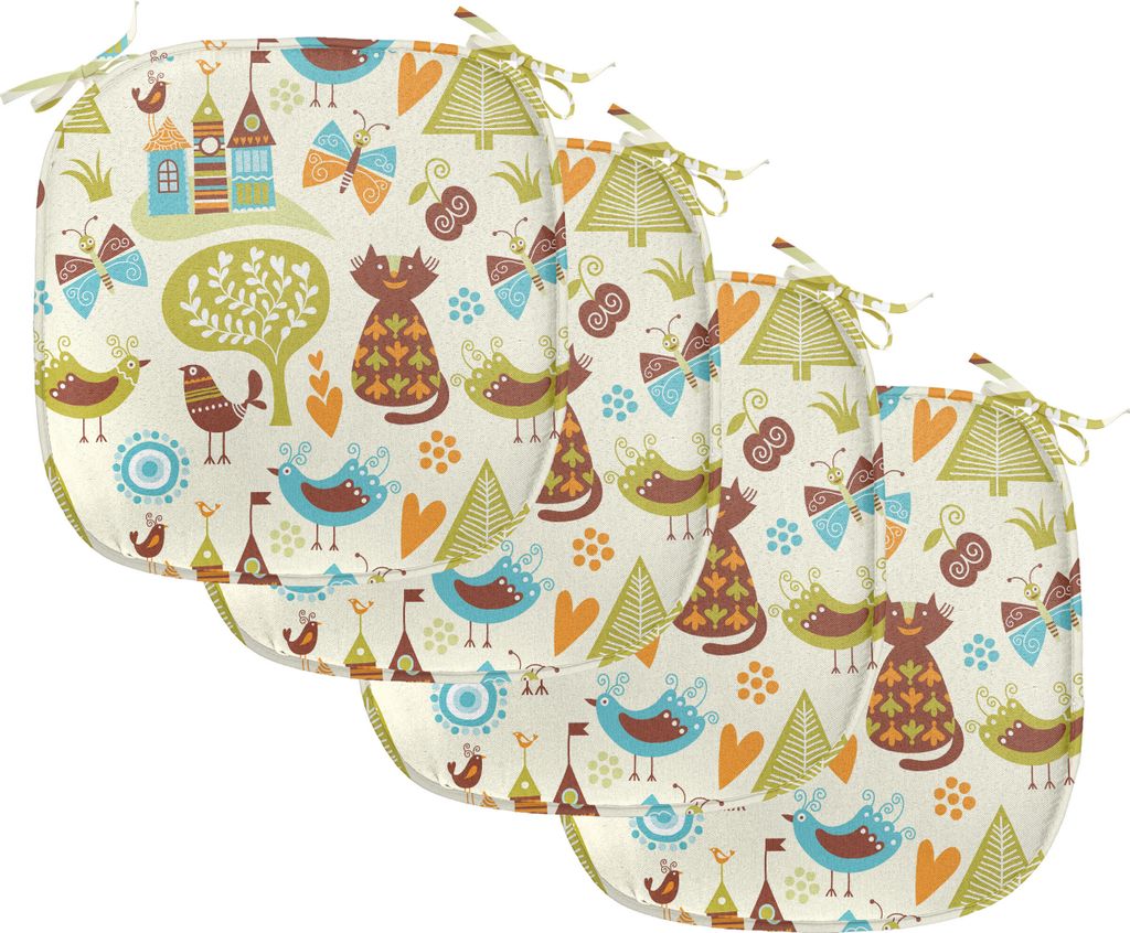 ABAKUHAUS Katzen Polster für Esszimmerstühle, Katzen Vögel Schmetterling, Dekoratives wasserfestes Kissen mit Riemen für Küchensitze, 40 cm x ...