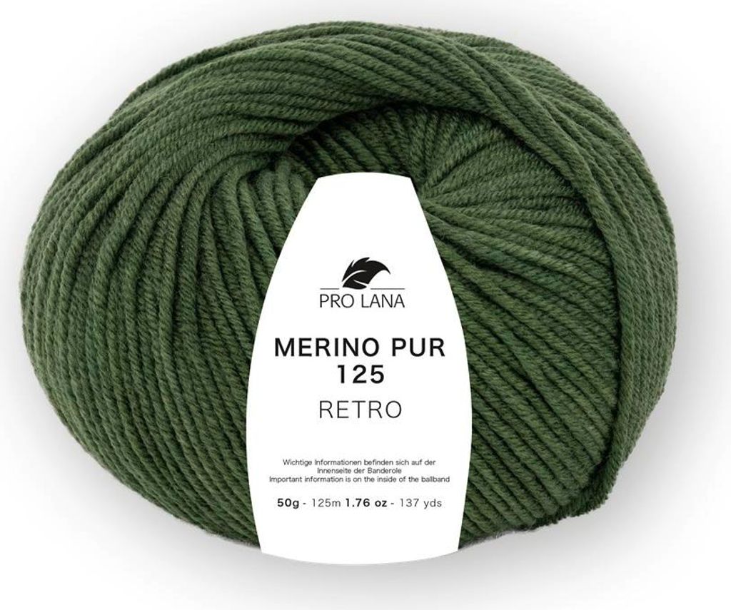 Pro Lana Merino Pur 125 Retro Strickgarn, 100% Extrafeine Wolle, Handgefärbt, Ton-in-Ton Farbverlauf 179 dunkelgrün mel.