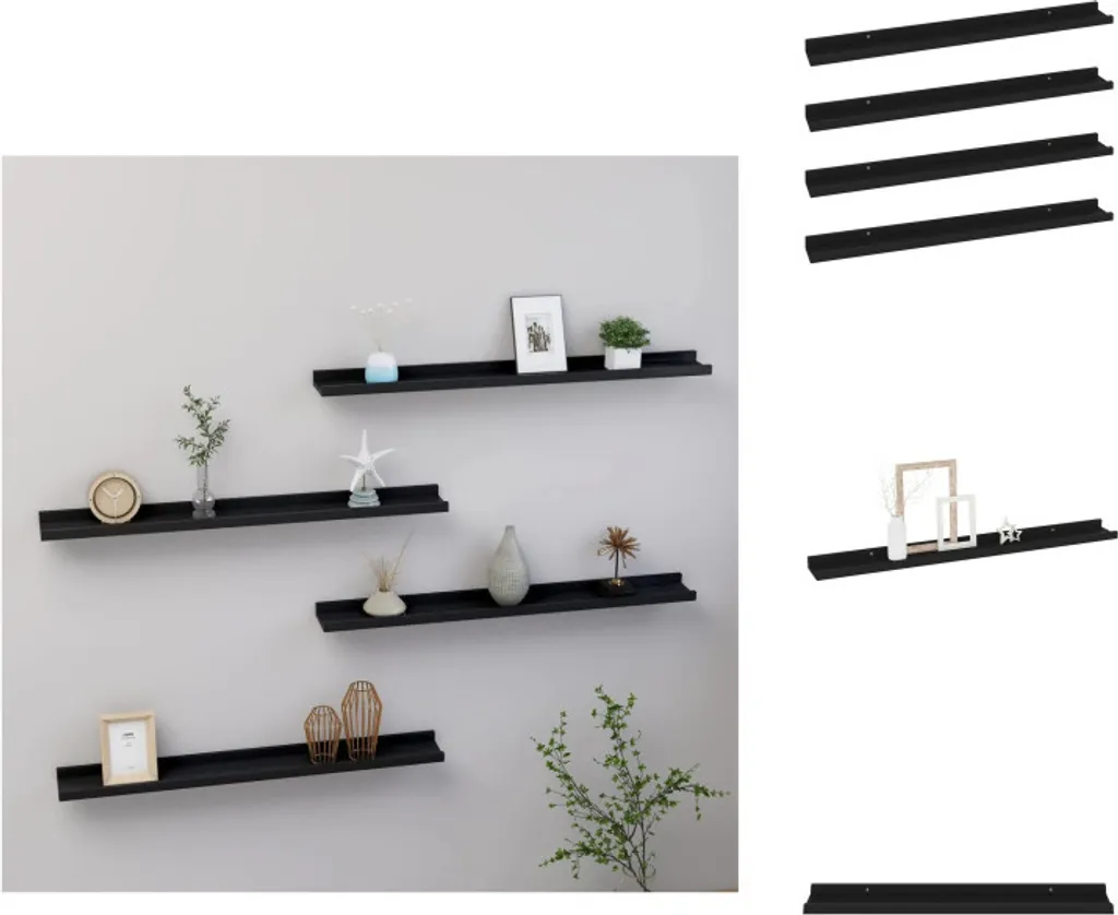 Étagères murales gain de place noires - Set de 4 tablettes 80x9x3 cm