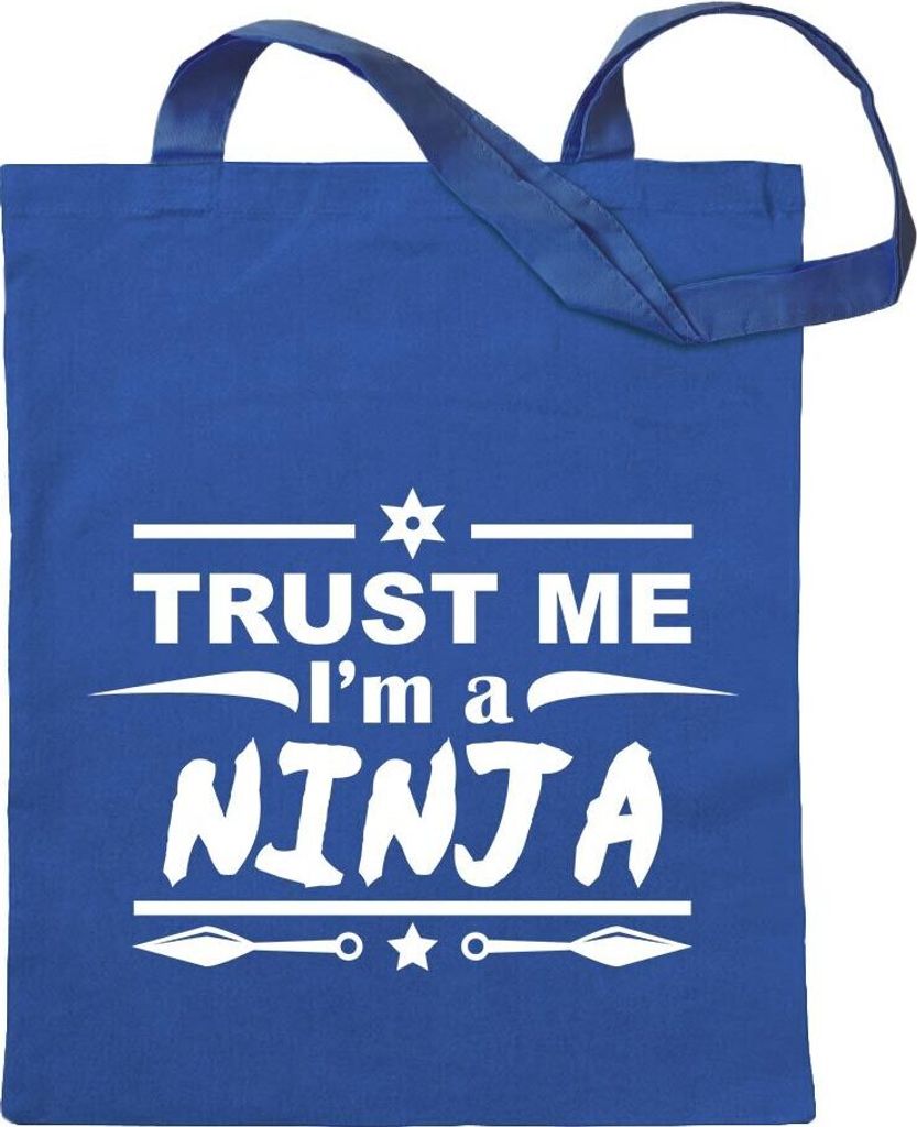 Kiwistar - Baumwolltasche - royalblau - Trust me, im a Ninja Shinobi - Tragetasche Stoffbeutel Umhängetasche Langer Henkel