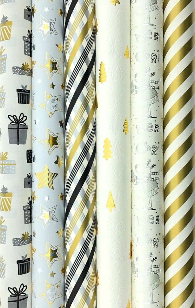 GOLD und SILBER Geschenkpapier – Weihnachtspapier für Weihnachten – 3 Meter x 70 cm – 6 Rollen