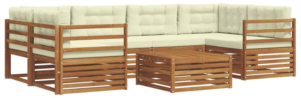 vidaXL Outdoor-Sofagarnitur mit Kissen 7 pcs Natur und Creme