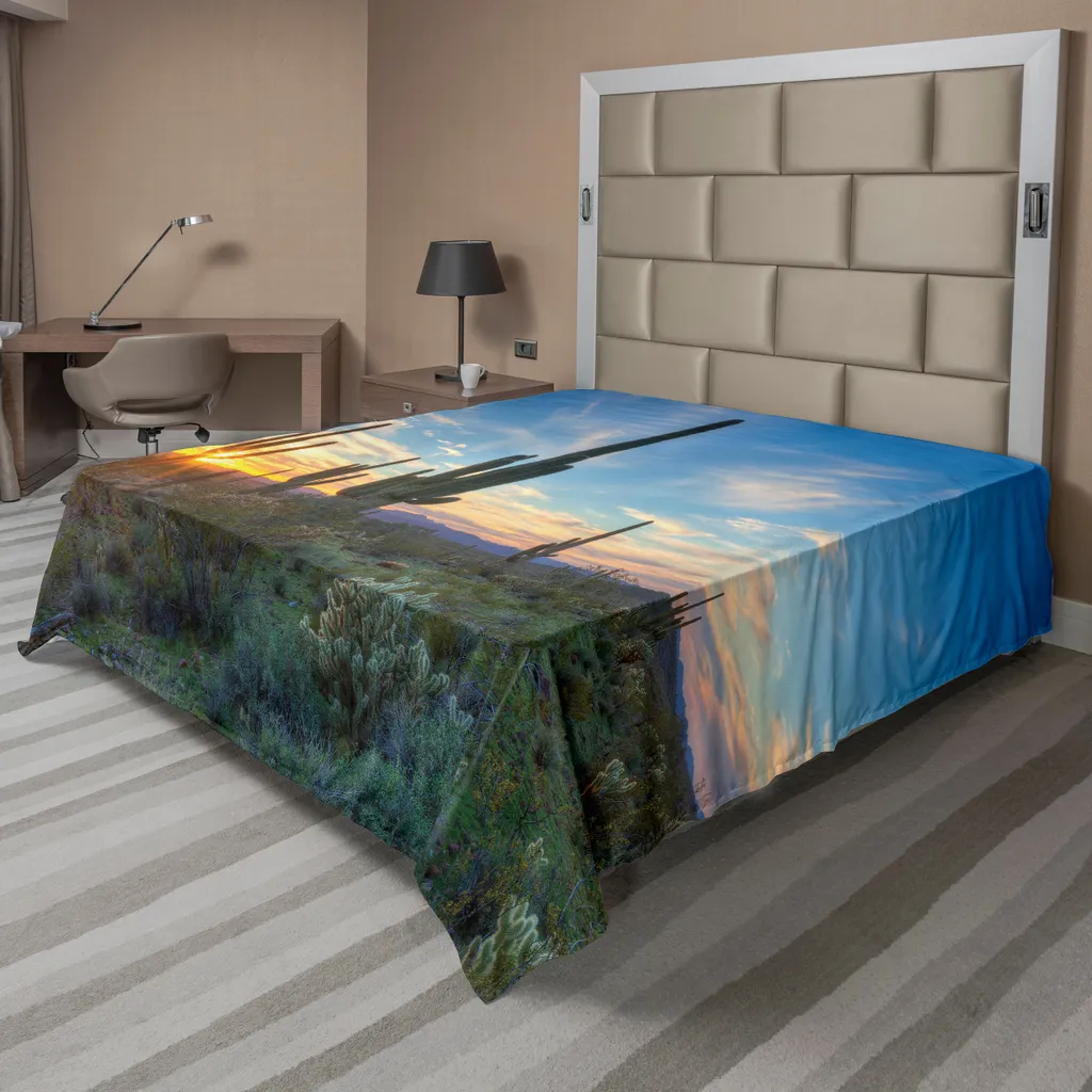Grand Drap Plat 275x260 cm Motif Désert Magique, Linge de Lit Doux Vert