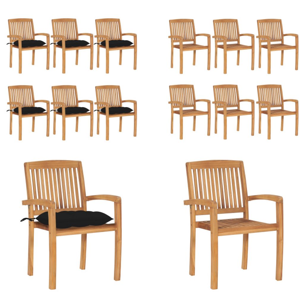 vidaXL Stapelbare Gartenstühle mit Kissen 6 Stk. Massivholz Teak - Gartenstuhl - Gartenstühle - Holzstuhl - Holzstühle