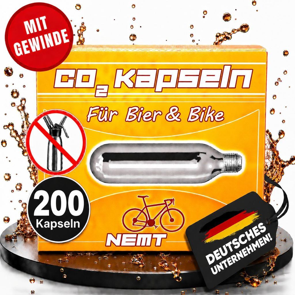 200 x NEMT Bierkapseln 16g Co2 für Bierzapfanlagen mit 16g Kohlensäurekapseln MIT Gewinde