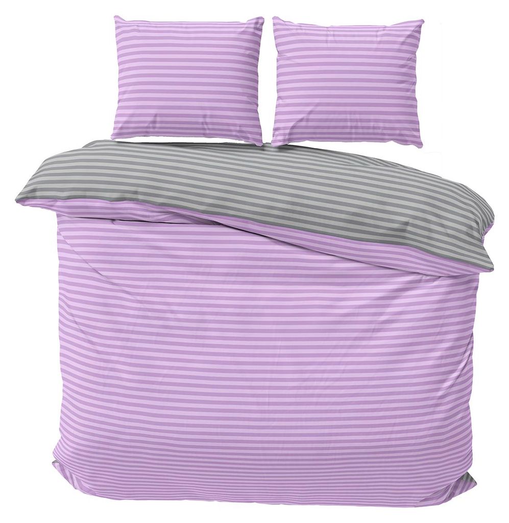 Bettwäsche 200x220 cm Baumwolle Lila Grau gestreift Stripe Produktbild 