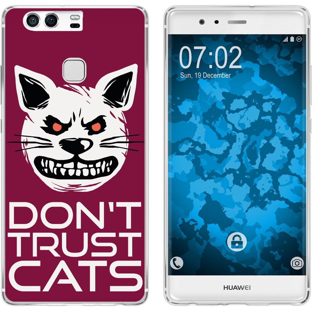 PhoneNatic Case kompatibel mit Huawei P9 Silikon-Hülle Crazy Animals Katze M1