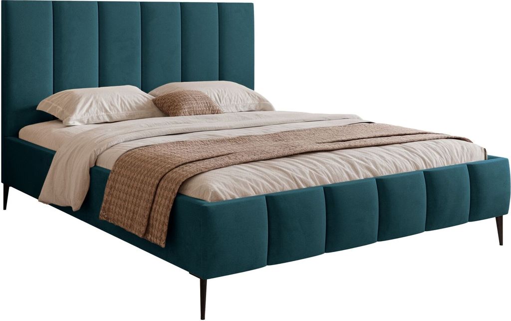 Selsey Sarafino - Polsterbett 180x200 cm, mit Bettkasten, Lattenrost und Metallfüßen, türkis