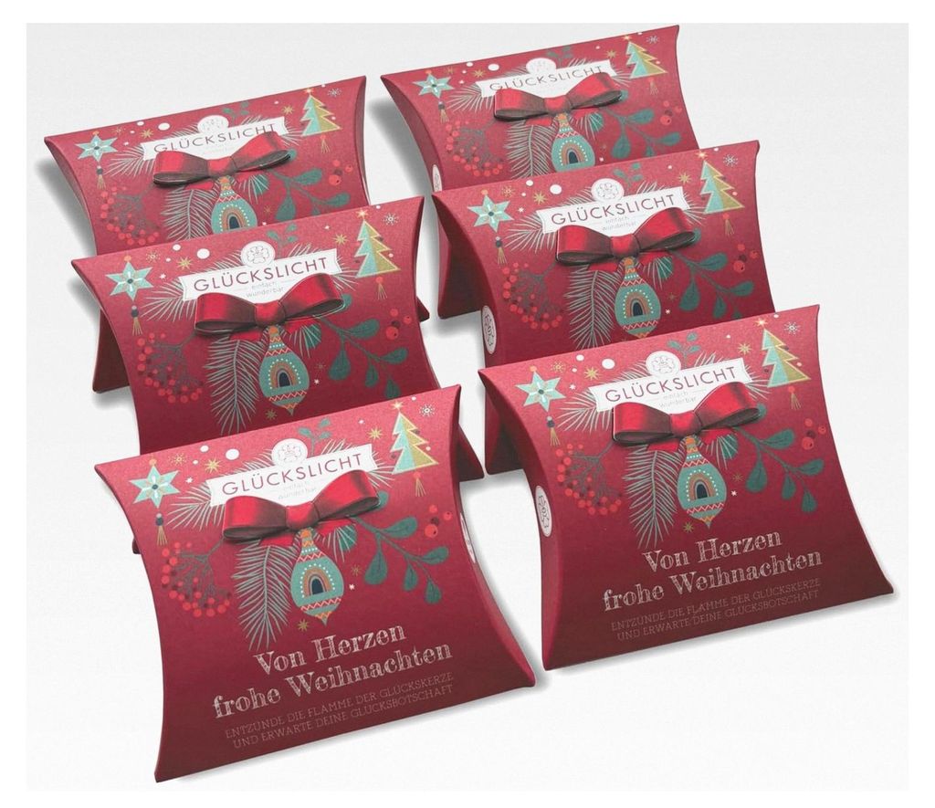 Glückslicht in weihnachtlicher Geschenkbox mit ausgestanzter Schleife | Edition "Herzlich" | Frohe Weihnachten | 6er-Set