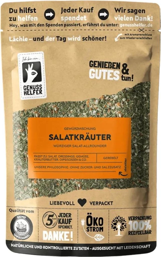 Salatkräuter Gewürzmischung, grob gemahlen, bunter Mix aus Salatkräutern, aromatische Kräuter für Dressings, Kräuterbutter und Saucen, 100g